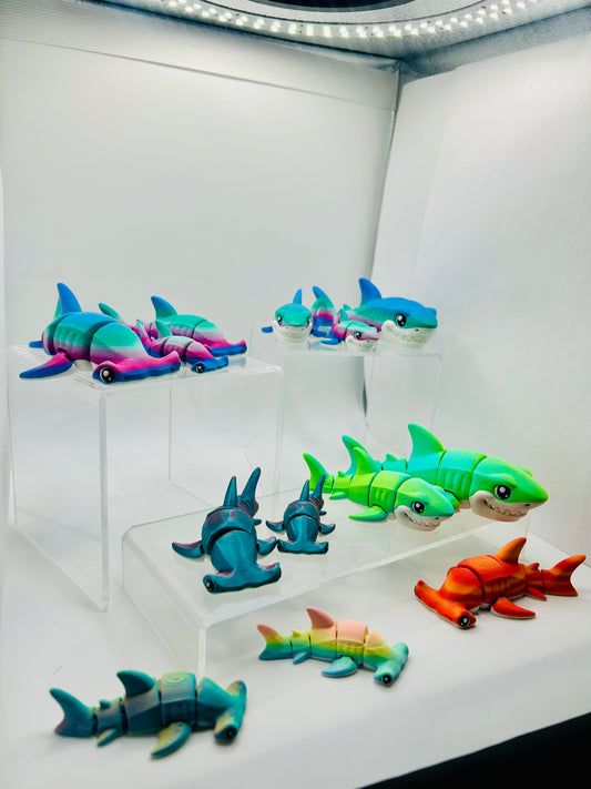 3D Printed Hammerhead and Great White Sharks: Articulated Fidget Toy / Desk Pet